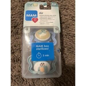 MAM Silicone Pacifier 2-Pck W/Sterilizing Case{0-6}Months🦁 Blue Elephant Whale